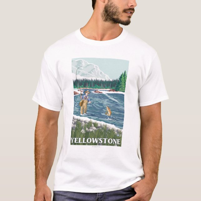 T-shirt Pêcheur de mouche - parc national de Yellowstone (Devant)
