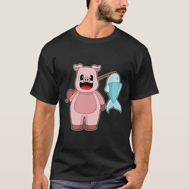 T-shirt Pêcheur de porc canne à pêche (Devant)