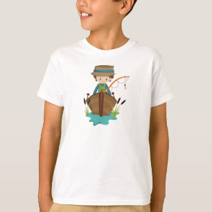 T-shirt Pêcheur, Pêcheur, Bâton de pêche, Cheveux Brown