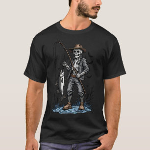 T-shirt Pêcheur squelette drôle épouvantail pêche Hallowee
