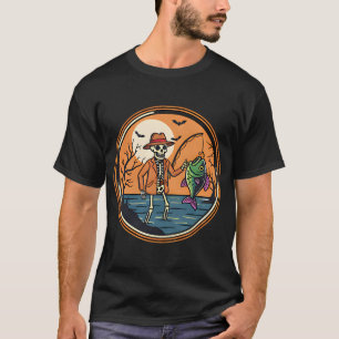 T-shirt Pêcheur squelette Scène d'automne Halloween drôle 