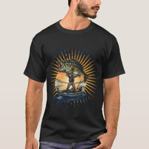 T-shirt Pêcheur tenant un achigan à grande bouche surdimen