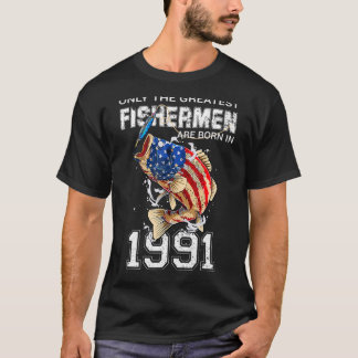 T-shirt Pêcheurs Nés En 1991 Pêche US Drapeau 31st Bi