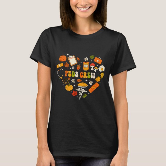 T-shirt Peds Crew Nurse Fall Heart Pediatric Pumpkin Thank (Devant)