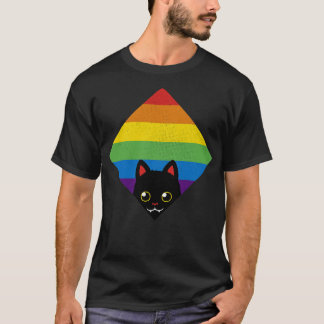 T-shirt Peeking Cat Rainbow Pride Square Flag PrideMonth b
