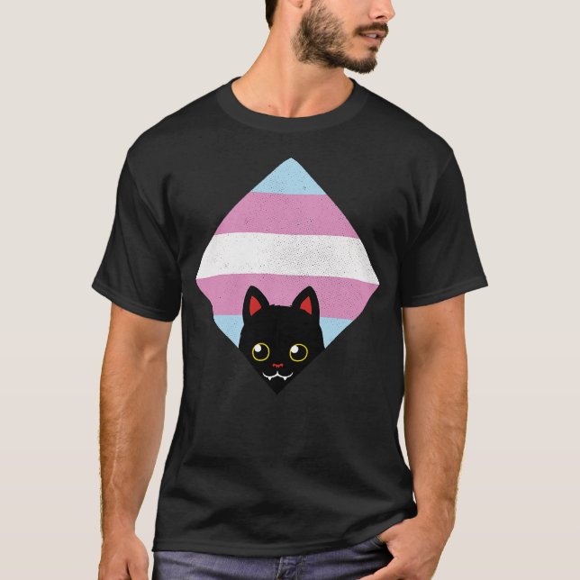 T-shirt Peeking Cat Trans Square Flag by Tobe Fonseca (Devant)