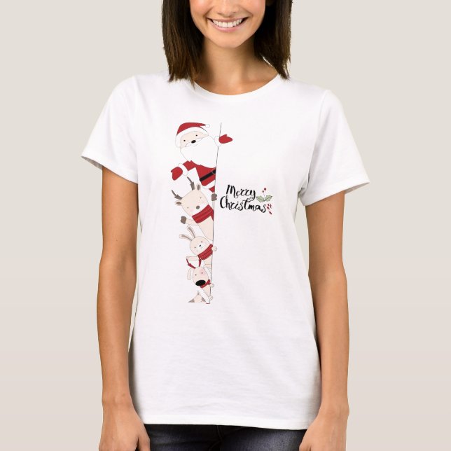 T-shirt Peeking Christmas Friends (Devant)