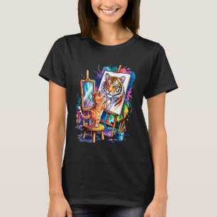 T-shirt Peintre de chat drôle peignant un portrait de tigr
