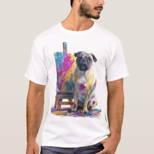 T-shirt Peintre Pug � Chien d'Art Abstrait