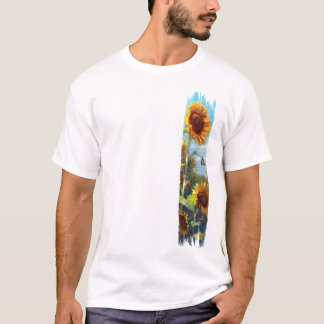 T-shirt Peinture à brosse à tournesol et papillon