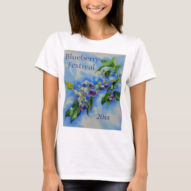 T-shirt peinture à l'aquarelle de bleuet (Devant)