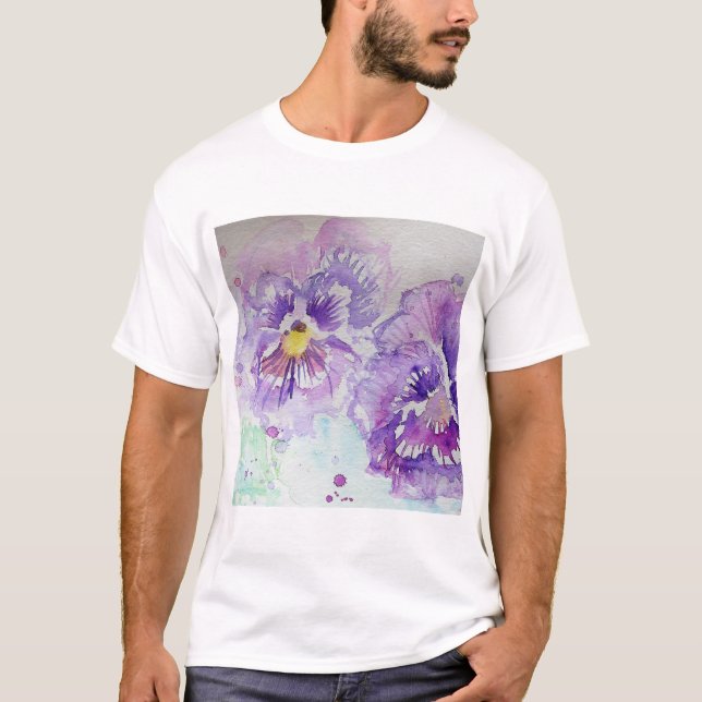 T-shirt Peinture à l'aquarelle florale de Pansy violet (Devant)