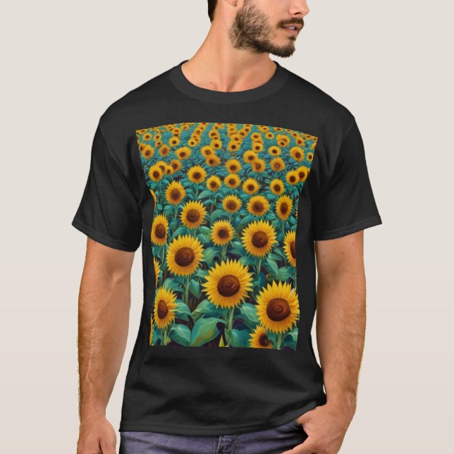 T-shirt Peinture à l'huile. Terrain de tournesol. Art mode (Devant)