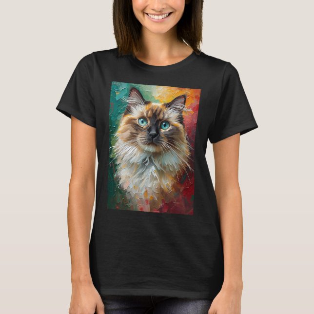 T-shirt Peinture à l'huile vibrante pour chat Ragdoll arti (Devant)