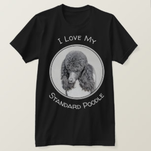 T-shirt Peinture à pantalon noir ordinaire de caniche - a