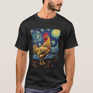 T-shirt Peinture d'art moderne Van Gogh Nuit étoilée Coq