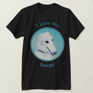T-shirt Peinture de Borzoï (blanc) - Art original de chien