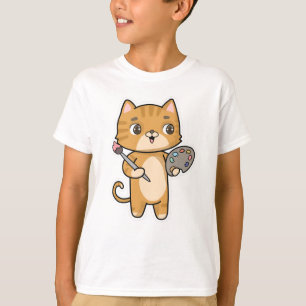 T-shirt Peinture de chat avec couleur et pinceau