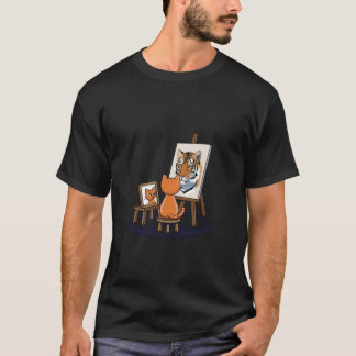 T-shirt Peinture de chat Lion Artistique Amoureux des Anim