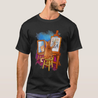 T-shirt Peinture de chat Lion Artistique Animaux Graphique