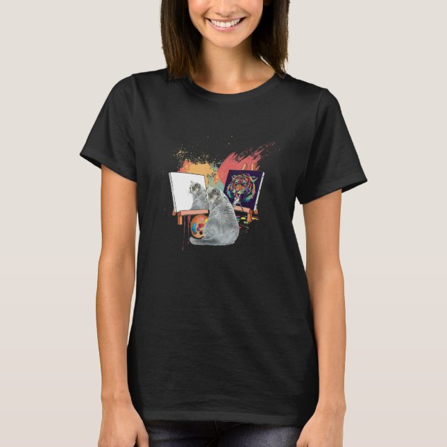 T-shirt Peinture de chats Lion Animaux artistiques Graphiq (Devant)