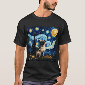 T-shirt Peinture de chien inspirée de Pug nuit étoilée Van