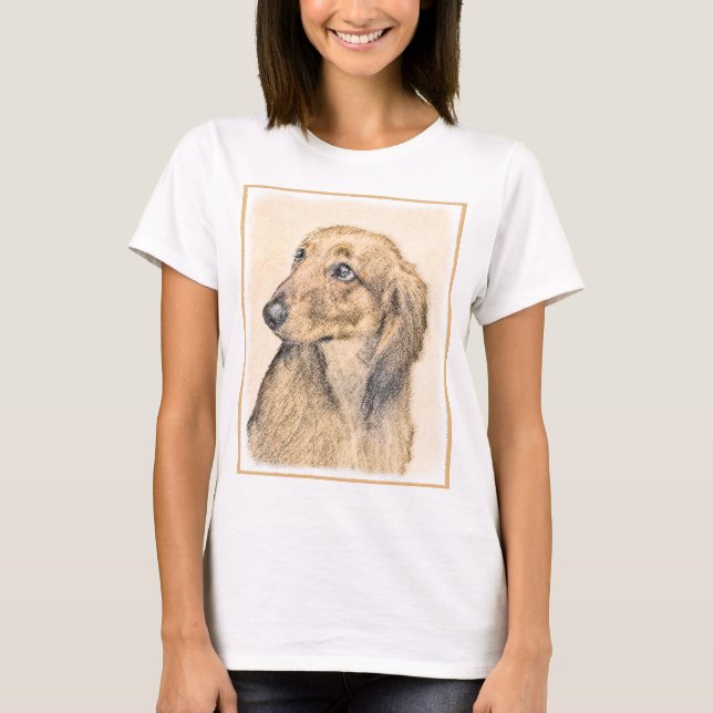 T-shirt Peinture de Dachshund (Longhaïs) - Art original du (Devant)