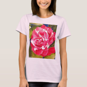 T-shirt Peinture de fleurs rose Camellia
