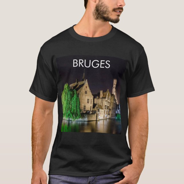T-shirt Peinture de la vieille ville de Bruges et tour du  (Devant)