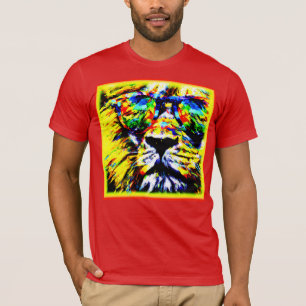 T-shirt Peinture de Lion avec lunettes Arc-en-ciel. Comman