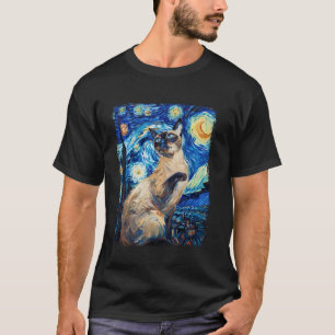 T-shirt Peinture de nuit étoilée de chat siamois