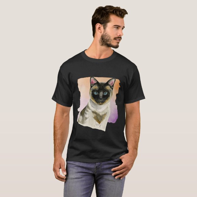 T-shirt Peinture élégante d'aquarelle de chat siamois de (Devant entier)