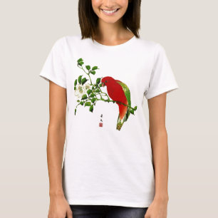 T-shirt Peinture japonaise vintage d'un perroquet, rouge e