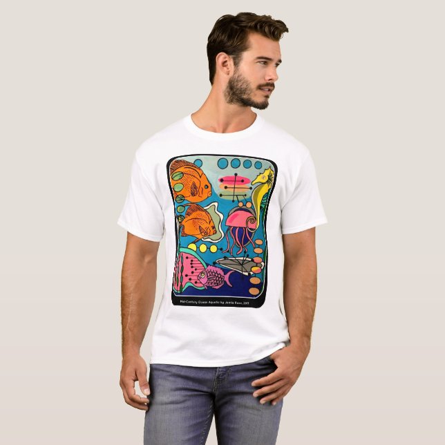 T-shirt Peinture "Mid-Century Modern Ocean Aquatic" sur un (Devant entier)