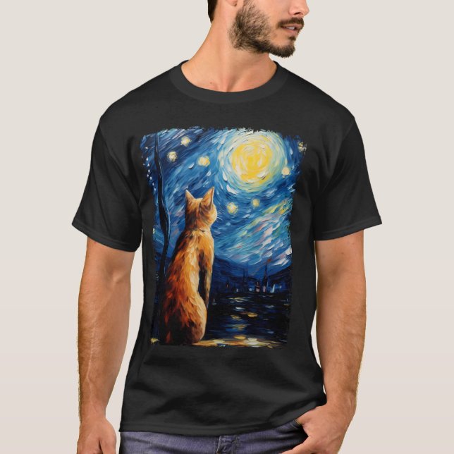 T-shirt Peinture nocturne étoilée Abyssinian Orange Cat (Devant)
