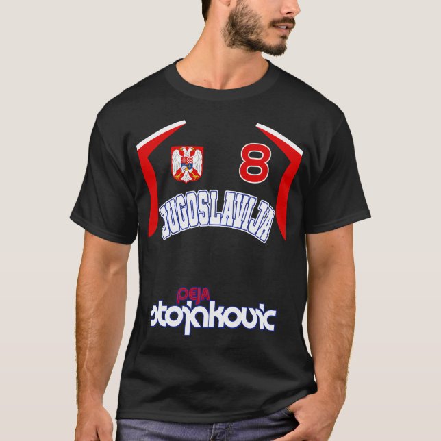 T-shirt Peja Stojakovic Retro Yougoslavie Euro Basketball  (Devant)