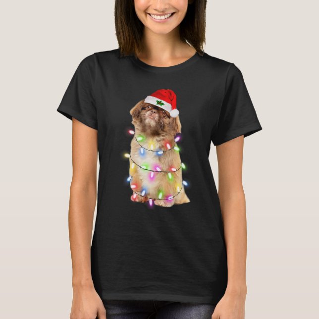 T-shirt Pekingese dog Santa Christmas Tree Lights Xmas Boy (Devant)