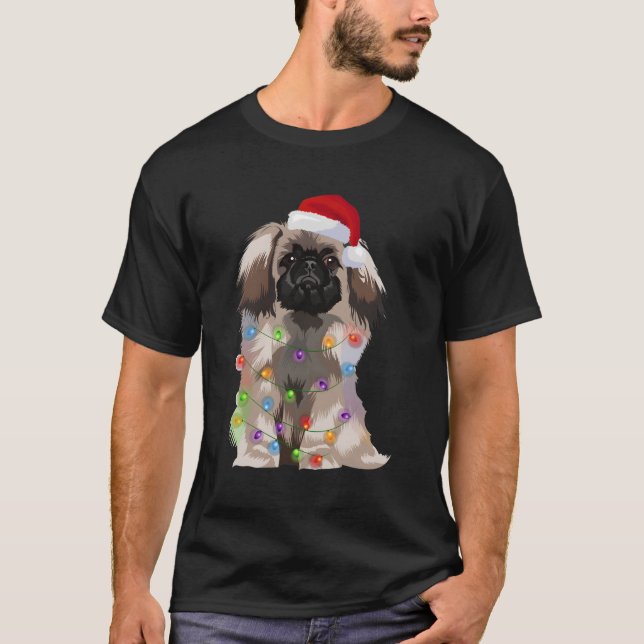 T-shirt Pekingese Noël Lumières Noël Amoureux des chiens P (Devant)