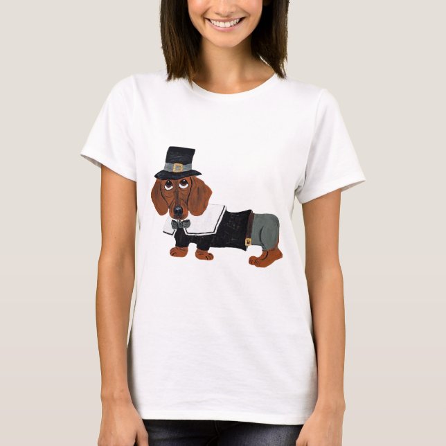 T-shirt Pèlerin de thanksgiving de teckel (Devant)