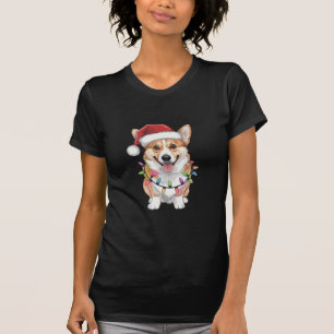 T-shirt Pembroke Welsh Corgi Père Noël Lumières de l'Arbre