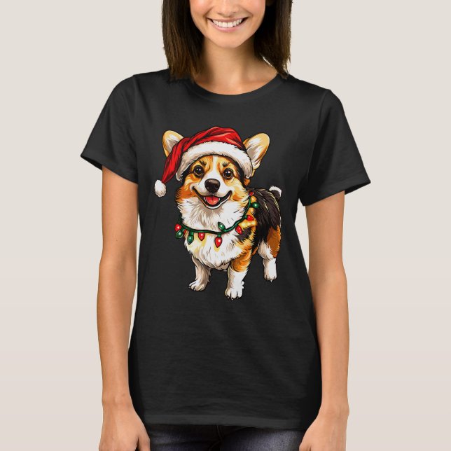T-shirt Pembroke Welsh Corgi Santa Christmas Tree Lights X (Devant)