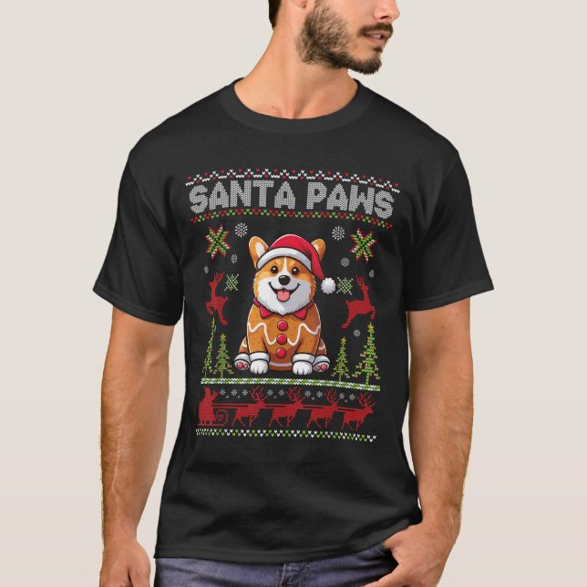 T-shirt Pembroke Welsh Corgi Santa Paws Merry Christmas Ug (Devant)