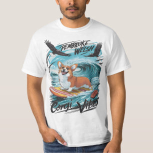 T-shirt Pembroke Welsh Corgi Surfer Sur Le Rider Wave