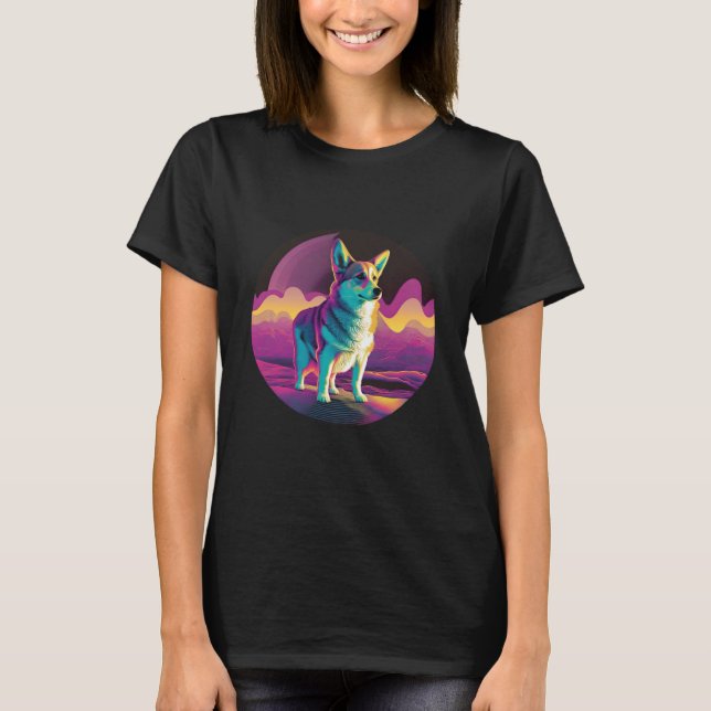 T-shirt Pembroke Welsh Corgi Synthwave 80s Retrowave Aesth (Devant)