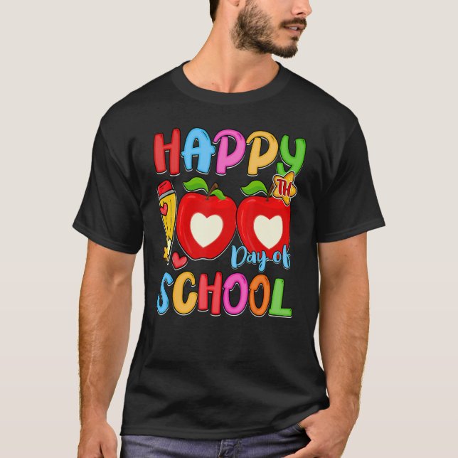 T-shirt Pencil Apples Happy 100th Day Of School Student Te (Devant)