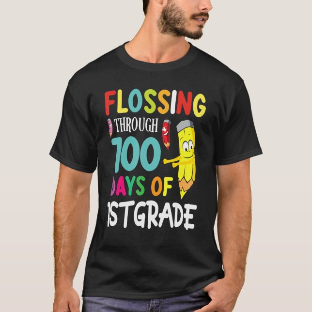 T-shirt Pencil Student Senior Flossing Through 100 Days Of (Devant)