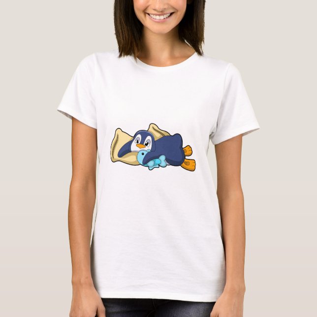 T-shirt Penguin au coucher avec Coussin (Devant)