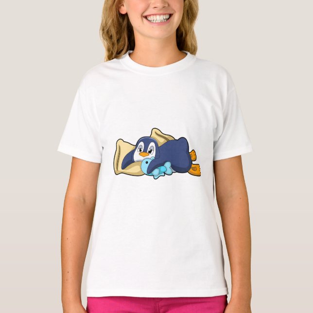 T-shirt Penguin au coucher avec Coussin (Devant)
