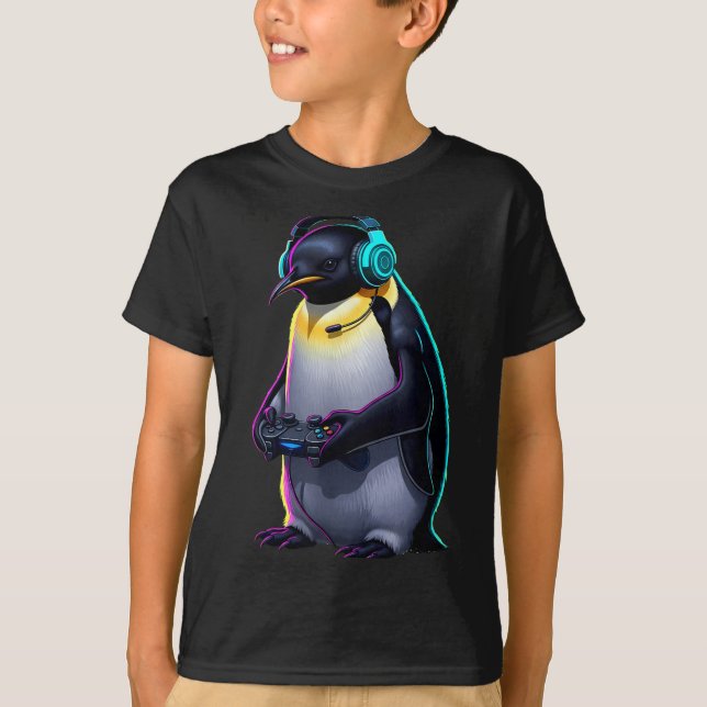 T-shirt Penguin Gaming Animal Video Games Funny Penguin  (Devant)