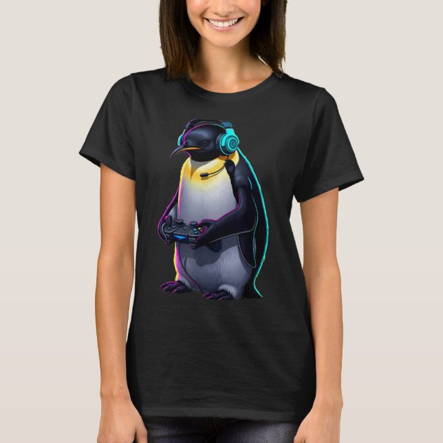 T-shirt Penguin Gaming Animal Video Games Funny Penguin  (Devant)